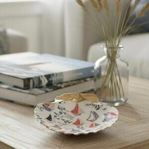 Sailboat Shell Trinket Dish, Nautical Ring Holder, Beach Decor